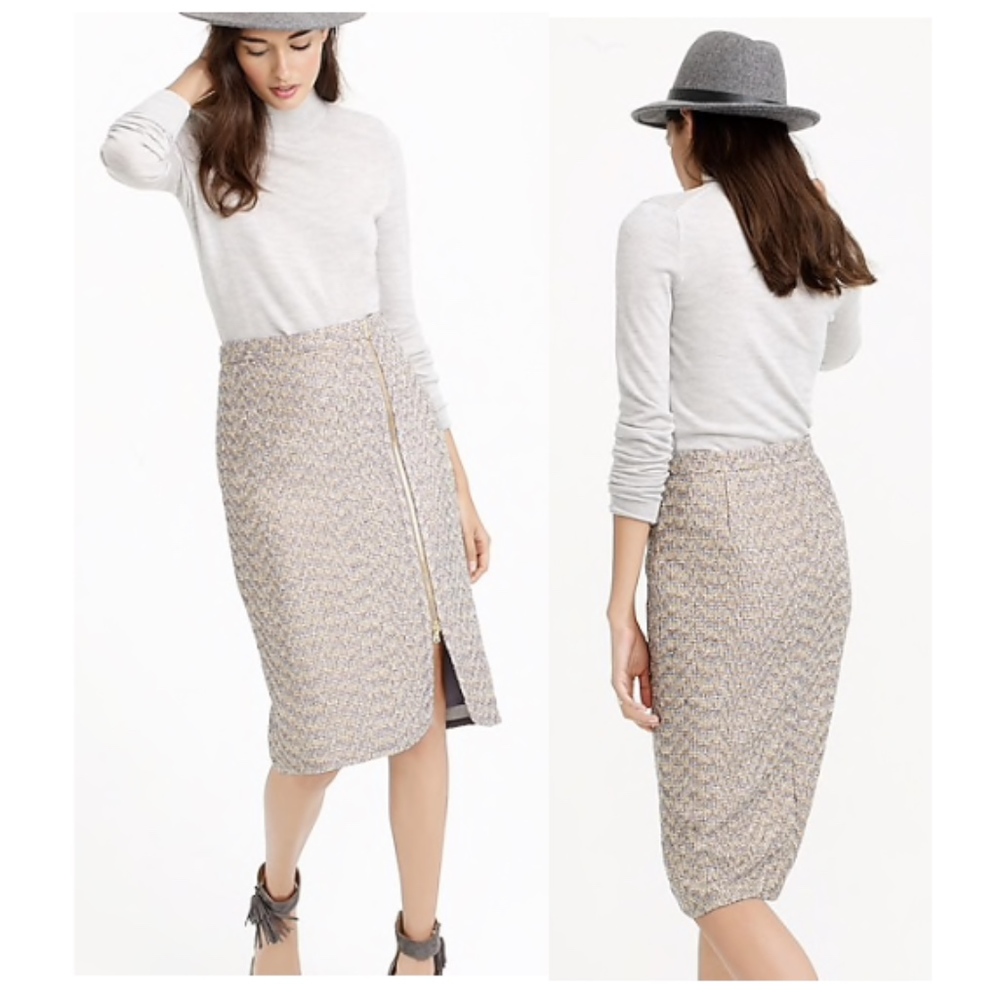 J. CREW Gold/Purple Tweed Pencil Skirt FrontZipper